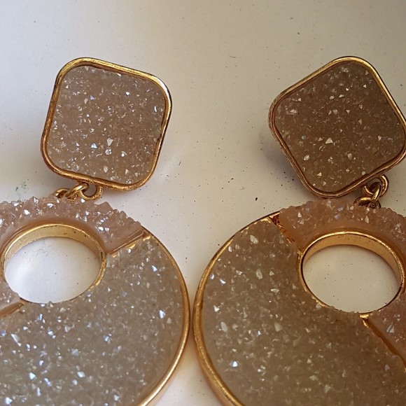 SUGARFIX ones Sparkle Gray Mauve Two Tone Druzy Drop Earrings - Picture 5 of 7